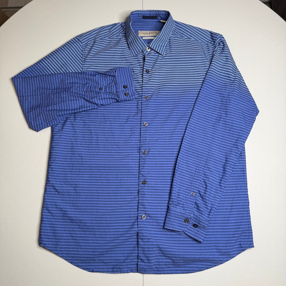 Tommy Bahama Island Modern Fit Blue Mens Large Cotton Silk Button Down Shirt